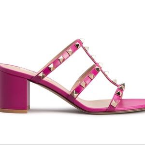 VALENTINO GARAVANI Rockstud Caged Calfskin Slide Sandals Rose Violet size 7!